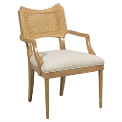 Powers French Country Cream Stripe Cane Auden Brown Wood Dining Arm Chair