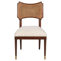 Powers French Country Cream Stripe Cane Dark Brown Wood Dining Chair