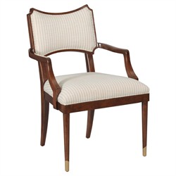Powers French Country Cream Stripe Dark Brown Wood Dining Arm Chair