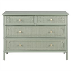 Elliana Coastal Beach Green Woven Rattan Double Dresser | Kathy Kuo Home
