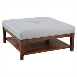 Bristow Ardoise Blue Stripe Square Cocktail Ottoman | Kathy Kuo Home