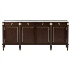 Ivan Mid Century Modern Black Oak Wood Brass Iron 4 Door Sideboard