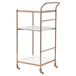 Kian Modern Classic Brass Frame 3-Tier Marble Bar Cart - Small