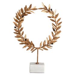 Blake French Country Aged Gold Iron Wreath White Alabaster Base Sculpture