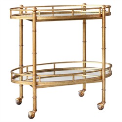 Normandy Modern Classic Gold Leaf Metal Clear Glass Bar Cart