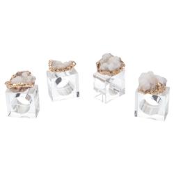 John-Richard Gold Plated White Geode Crystal Napkin Rings - Set of 4