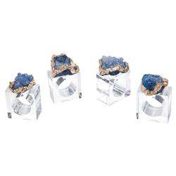 John-Richard Blue Geode Gold Plated Crystal Napkin Rings - Set of 4