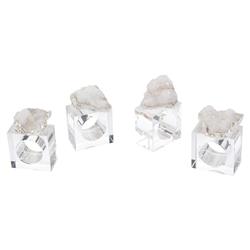 John-Richard Nickel Plated White Geode Crystal Napkin Rings - Set of 4