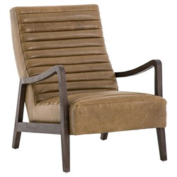 Amani Mid Century Brown Upholstred Leather Wood Tufted Occasional Arm Chair