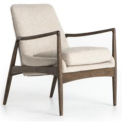 Olena Mid Century Beige Upholstered Brown Wood Frame Living Room Arm Chair