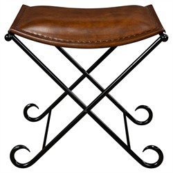 Ara French Country Brown Leather Black Iron Stool