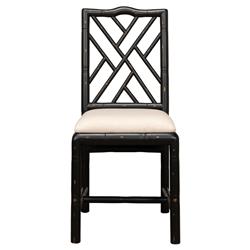Grace French Country Beige Upholstered Linen Black Oak Dining Side Chair