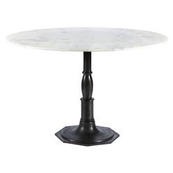 Hervey French White Marble Dark Grey Iron Pedestal Dining Table - 48"