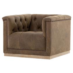 Emmy Rustic Lodge Dark Brown Leather Tufted Nailhead Trim Swivel Club Chair