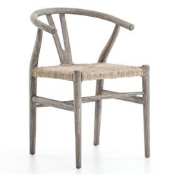 Wanda Mid Century Modern Grey Teak Beige Rattan Outdoor Dining Chair