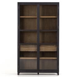 Clarence Rustic Lodge Black Oak Wood Clear Glass Door Display Case