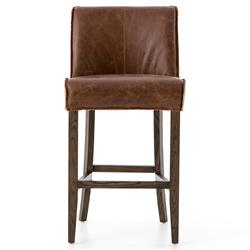Liam Modern Classic Dark Brown Leather Hackberry Wood Counter Stool