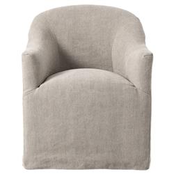 Desiree Modern French Country Beige Twill Slipcover Dining Arm Chair