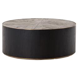 Primo Rustic Lodge Round Oak Wood Black Round Coffee Table