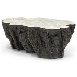 Palecek Chloe Fossilized Clam Shell Top Natural Tree Trunk Coffee Table