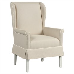 Hattie French Country Beige Stripe Sunbrella White Wood Dining Wing Back Chair