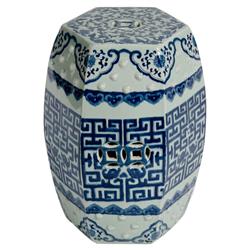 Ciera Global Bazaar Blue White Hexagonal Geometric Outdoor Garden Stool