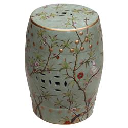 Mei Global Bazaar Green Bird Floral Motif Outdoor Garden Stool