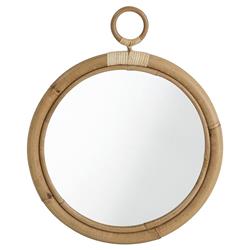 Talia Coastal Beach Brown Rattan Wall Round Mirror - Small