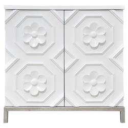 Tyrol Modern White Hardwood Flower Detail 2 Door Nightstand