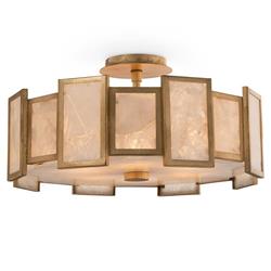 John-Richard Hollywood Regency Calcite Panel Gold Leaf 6 Light Semi Flush Mount