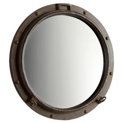 Lena Coastal Industrial Rustic Bronze Metal Round Porthole Wall Mirror - 23.5D