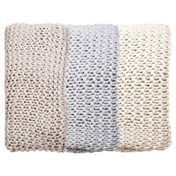 Finn Coastal Beach Silver Chunky Knit Throw Blanket