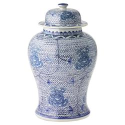 Sam French Country Blue and White Porcelain Chain Temple Jar - Small 16in