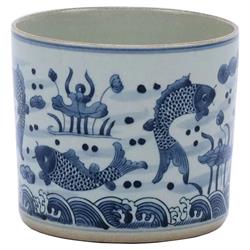 Keyla Modern Classic Blue and White Porcelain Fish Orchid Planter