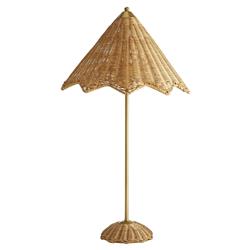 Parasol Coastal Antique Brass Handwoven Rattan Parasol Shade Table Lamp