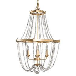 Whitney Gold Leaf Round Wooden Bead Metal Ring Empire Chandelier