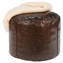 Cherry Rustic Contemporary Round Brown Leather Stool Pouf