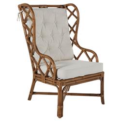 Watson Coastal Beach Brown Rattan Tufted Wing Back Occasional Arm Chair