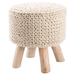 Westport Modern Round Beige Wool Upholstered Brown Wood Stool