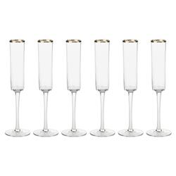Vince Modern Classic 11.25&quot; Champagne Flutes with Gold Metallic Rim- Set of 6