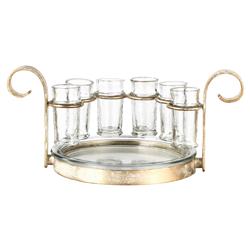 Ashley Modern Classic Six Tequila Shot Glasses with Gold Caddy Tray Set