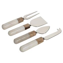 Leigh Modern Classic White Marble &amp; Wood Handle Cheese Tool Set, 4pcs