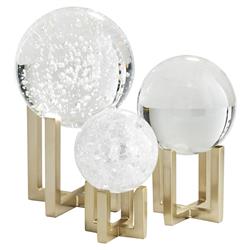 Macarthur Hollywood Regency Crystal Gold Brass Globe Sculpture - Set of 3