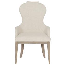 Sarabeth French Beige Upholstered Sandstone Brown Wood Rounded Dining Arm Chair