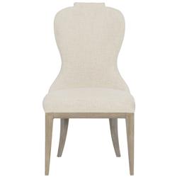 Sarabeth French Beige Upholstered Sandstone Brown Wood Rounded Dining Side Chair