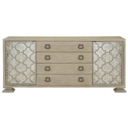 Sarabeth Modern French Patterned Cast Grille Antique Glass Brown Wood Buffet Sideboard