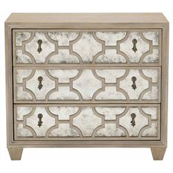 Sarabeth Modern French Patterned Cast Grille Overlay Antiqued Mirror Wood Nightstand
