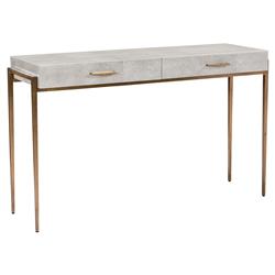 Morand Modern Grey Faux Shagreen Antique Gold Metal Console Table