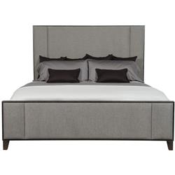 Landon Modern Masculine Grey Upholstered Panel Charcoal Brown Wood Bed - Queen