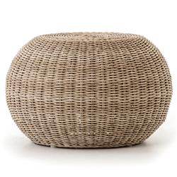 Airah Coastal Beach Beige Rounded Woven Wicker Outdoor Ottoman